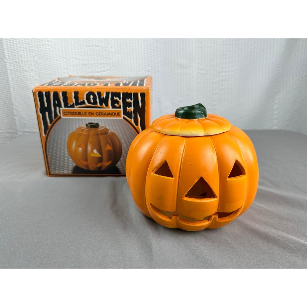 Vintage Halloween Ceramic Jack O Lantern Pumpkin Mount Clemens Pottery‎ Japan